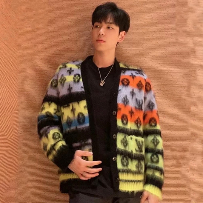 lv louis vuitton monogram mohair blend v neck cardigan